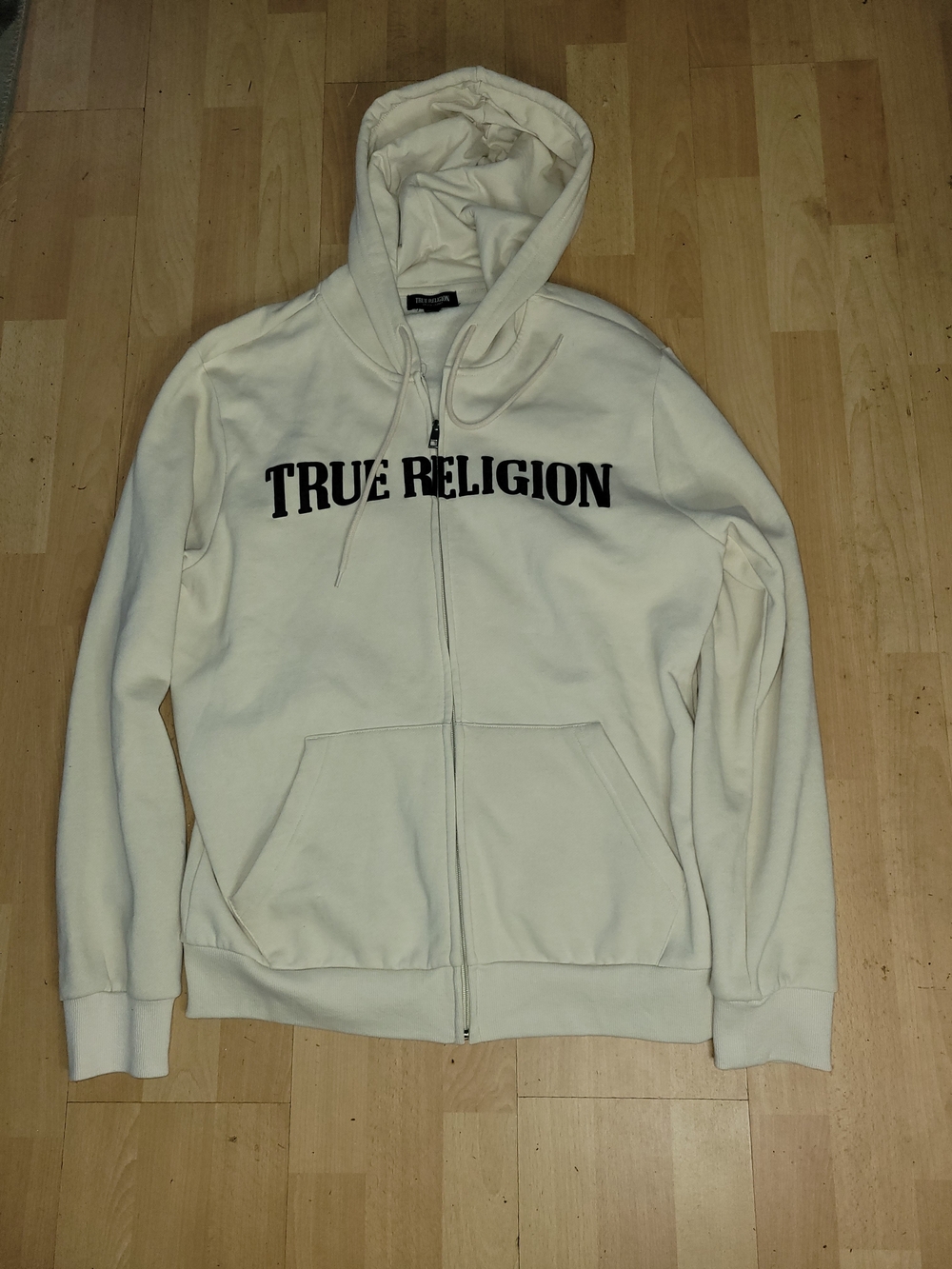 True Religion Cream Full-Zip Hoodie with Black Logo